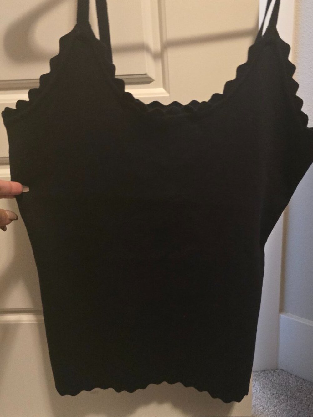 Perch by Blu Pepper Black Scalloped Trim Knit Tank Cami - 1X